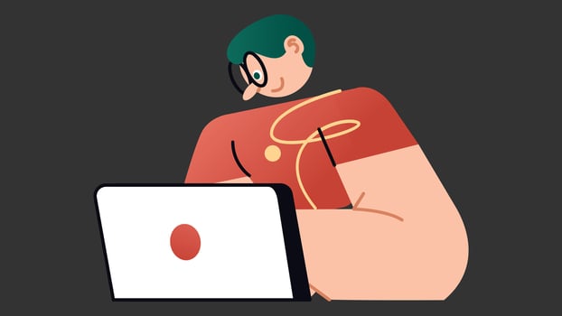 Person working on his laptop flat design illustration vector