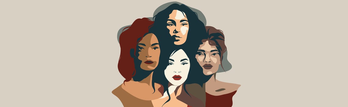 Women of different skin colors, cultures and nationalities Abstract banner for International Women's Day, Mother's Day, feminists. Concept of the movement for gender equality and women's empowerment vector