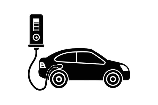 Electric car charging silhouette vector