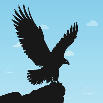 A silhouette of an eagle with outspread wings in the mountain vector