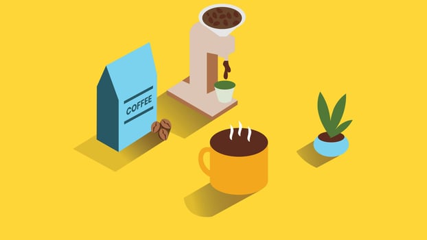 coffee machine and beans bag concept illustration vector