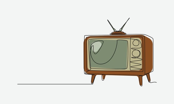 Continuous single one line drawing of old retro analog television. Colored and editable line illustration. vector