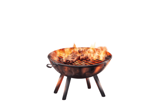 Grilled steaks on a flaming barbecue on a transparent background png