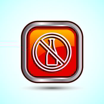 Alcohol Free Icon Design Illustration, No Alcohol Sign, Orange Color Square Button Design vector