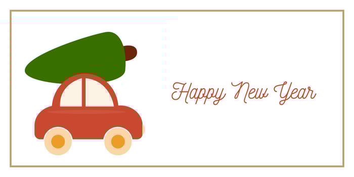 Christmas and New Year Greeting Horizontal Card or Invitation Template with Funny Cute Car and Spruce. Vintage Elegant Decoration Illustration. Happy Merry Xmas Greeting Party Banner Design background vector
