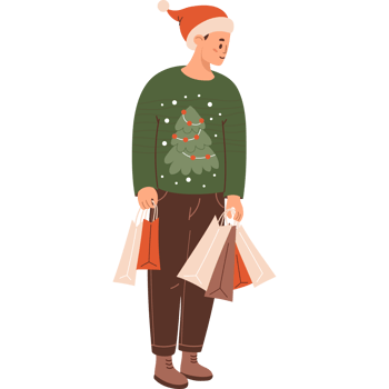 Christmas man in Santa hat with packages png