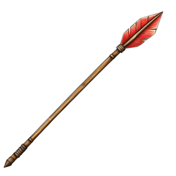 A wooden arrow with red feathers on it png