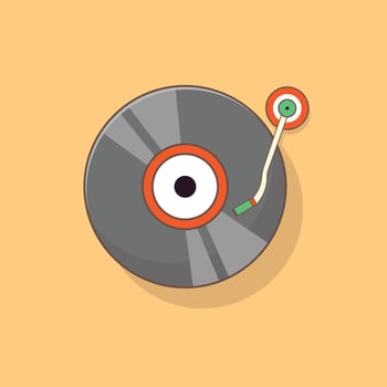 Vinyl Disk Music with Tune and Note of Music Illustration. Vinyl Music Record Vintage vector