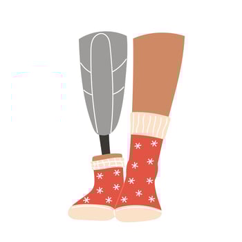 Red Christmas Socks with Snowflakes on Leg and Prosthetic vector