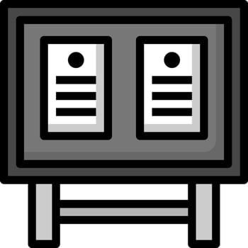 A black and white image of a desk with two files on it vector