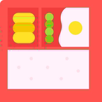 A red box with an egg, beans and a piece of toast vector