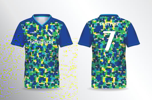 camo blue green yellow sport jersey for football and soccer shirt template vector