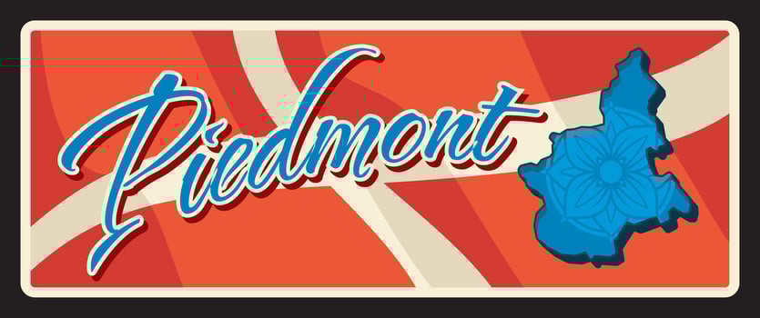 Piedmont Italy region, european travel plate sign vector