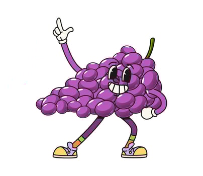 Cartoon groovy grape fruit character dancing vector