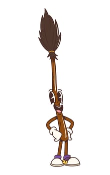 Groovy Halloween witch broom cartoon character vector