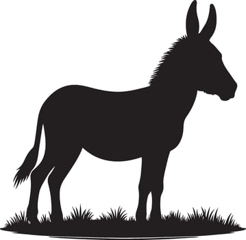 A silhouette of a donkey standing in the grass vector