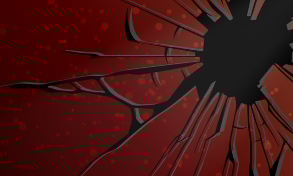 Red wall surface with crack black hole. vector