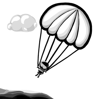 Parachute and landing monochromatic cartoon illustration, skydiving drawing png