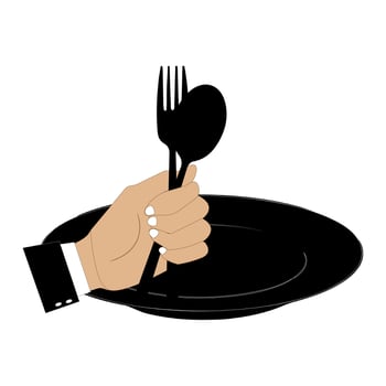Elegant Dining Hand Placement with Plate and Cutlery vector