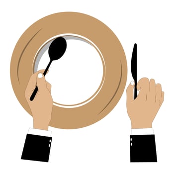 Elegant Hands Holding Cutlery with Empty Plate vector