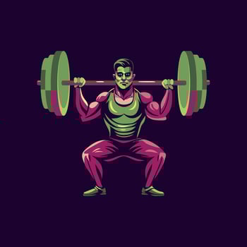 A flat illustration of a weightlifter man vector