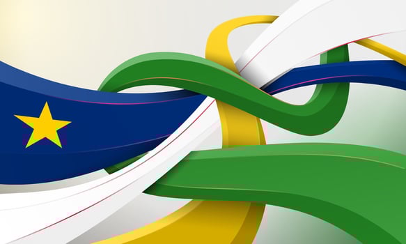 Waving in abstract 3d shapes of blue white yellow and green background design. Good template for central african republic national day campaign vector