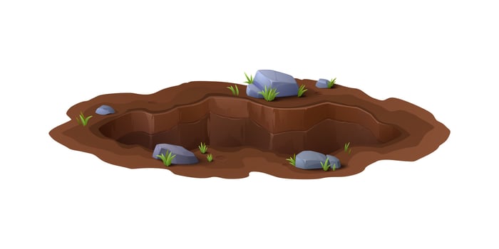 Cartoon deep dirty pit and burrow, ground hole vector