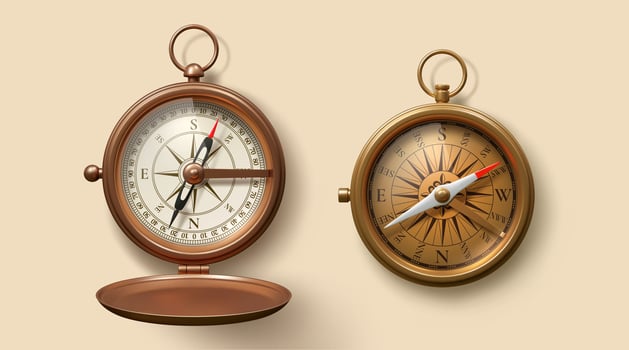 Realistic antique nautical compass with wind rose vector