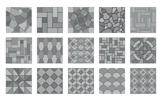 Grey stone street pavement patterns, paving tile vector