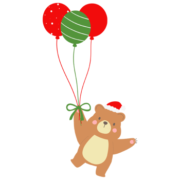 Cute Christmas bear in Christmas hat and swing Christmas balloon cartoon bear illustration for Christmas season and winter festive decorations png