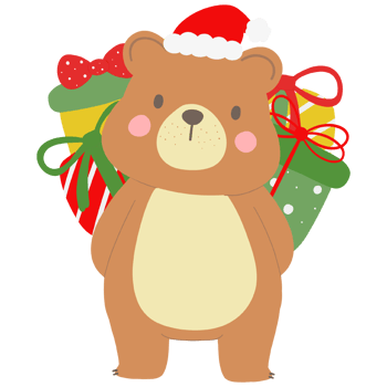 Cute Christmas bear in Christmas hat and hide gifts behind its back cartoon bear illustration for Christmas season and winter festive decorations png