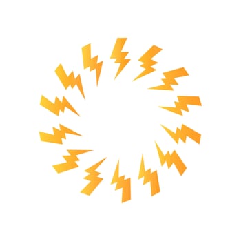 Yellow bolt zap circle frame. vector