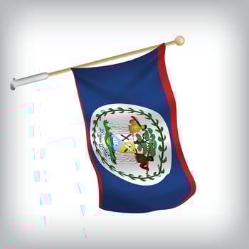 Realistic illustration of Belize flags waving on the wall. The set is in the collection vector