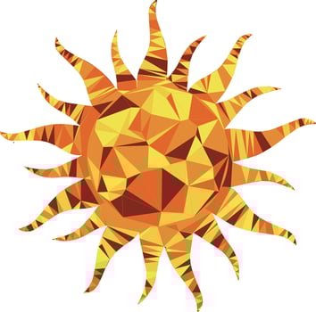 Geometric sun design. Abstract sun symbol. Polygonal sun shape. Orange and yellow hues. Intricate details. Sunburst pattern. Modern aesthetic. Simple and clean design. Versatile symbol. vector