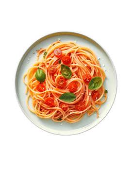 A PLATE OF SPAGHETTI WITH TOMATO png