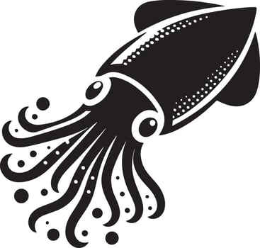Illustration of a fierce squid in black and white vector