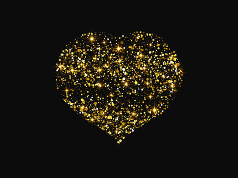 Gold glitter heart on dark background vector