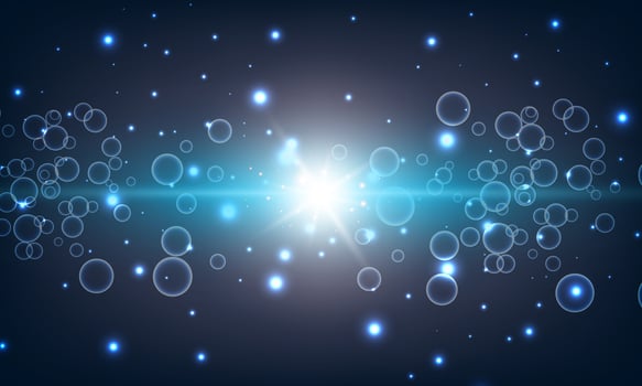 Soft blue circle bubbles and water with light on dark background. shiny bright light on dark. vector