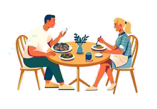 Dining couple at the table vector