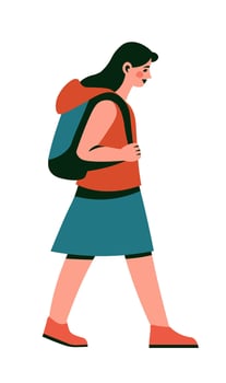 Female hiker with backpack walking illustration vector