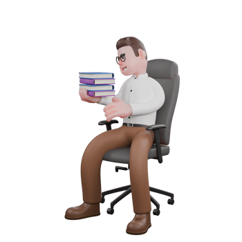 Professional Male in Sociology. A male sociologist sits on a gaming chair holding a stack of books in his right hand. 3D Sociologist Cartoon png