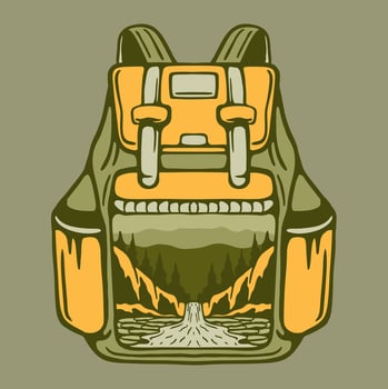 BAGPACKER BACKPACKER MOUNTAIN OUTDOORS LOGO DESIGN ILLUSTRATION vector