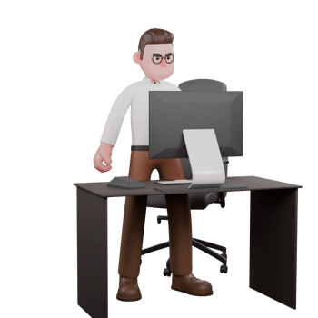 3D Male Sociologist in Professional Role. A male sociologist stands behind his desk with an angry expression. Societal Cartoon png