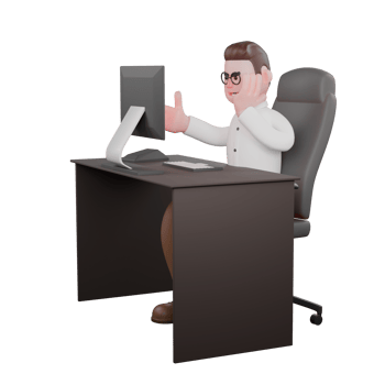 3D Male Sociologist in Action. A male sociologist sits at a desk with his left hand holding his cheek while showing an angry expression. Professional Societal png