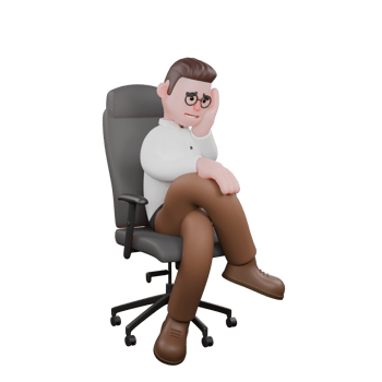 3D Male Societal Character. A male sociologist sits on a chair with his right hand supporting his head. Sociologist Professional png