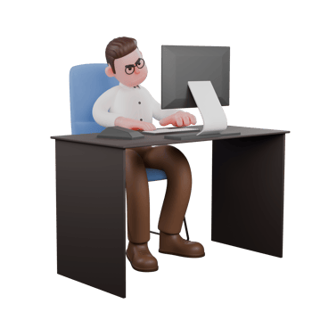 3D Illustrated of Professional Male Sociologist. A male sociologist sits behind a desk with both hands on the keyboard. Societal png