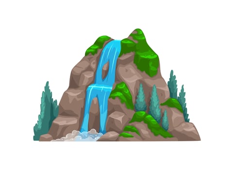 Waterfall mountain, prehistoric jungle landscape vector