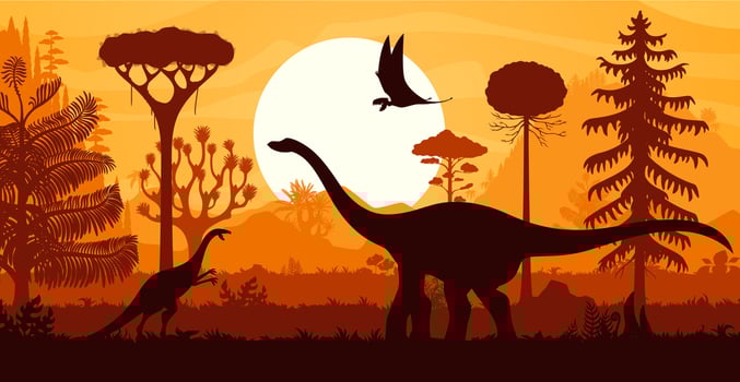 prehistoric dinosaur silhouettes, scene vector