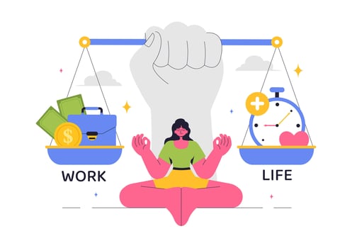 Work-Life Harmony Illustration with Person Juggling Job and Leisure Activities vector