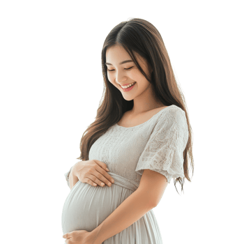 A pregnant woman in a white dress png